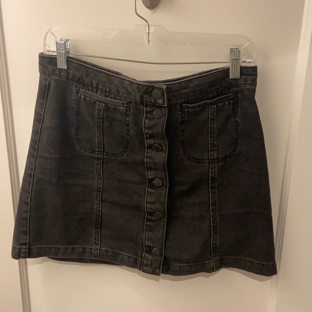 TopShop button up dark wash jean skirt